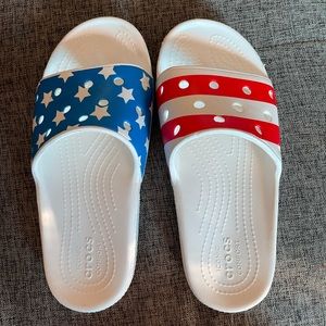 Crocs, size 7. America flag.